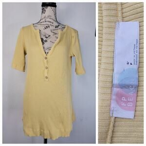 FREE PEOPLE Beach Sz Small Henley Oversized Tunic Pullover Ribbed Short Sleeves